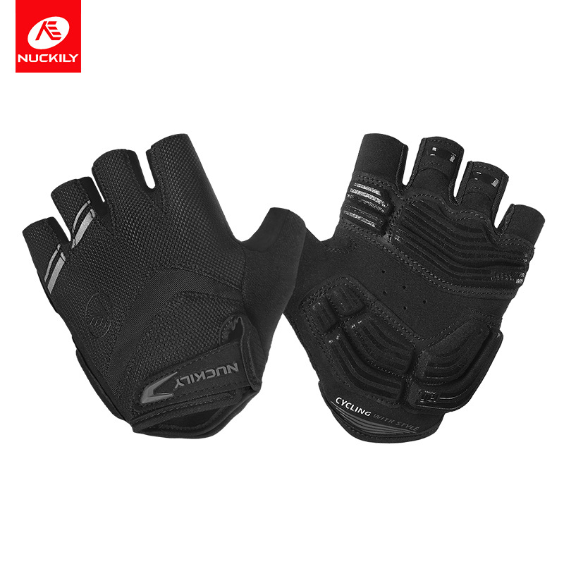 NUCKILY Mănuși de bicicletă cu degete jumătate, pernă groasă în palmă, antiderapante, absorbție la șocuri, Nylon