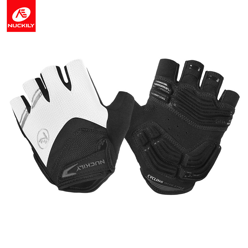NUCKILY Mănuși de bicicletă cu degete jumătate, pernă groasă în palmă, antiderapante, absorbție la șocuri, Nylon