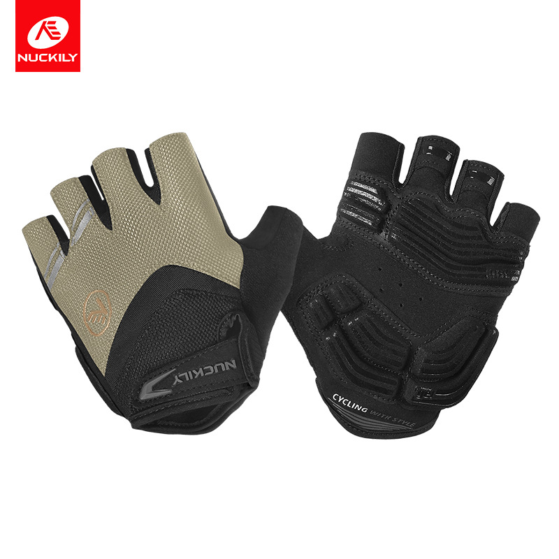 NUCKILY Mănuși de bicicletă cu degete jumătate, pernă groasă în palmă, antiderapante, absorbție la șocuri, Nylon