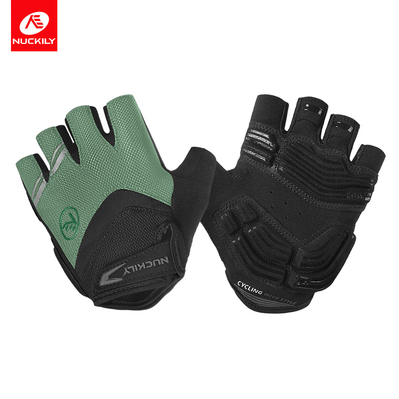 NUCKILY Mănuși de bicicletă cu degete jumătate, pernă groasă în palmă, antiderapante, absorbție la șocuri, Nylon