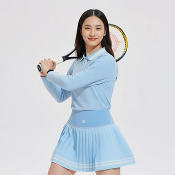 Γυναικείο σετ γκολφ με φούστα – μακρυμάνικη πόλο με γιακά, κορεατικού στυλ, μονόχρωμο σχέδιο, 80% σπάντεξ, επένδυση ακρυλικού ινώδους