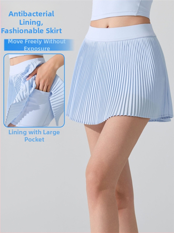 Sievietes sporta plisētā svārka ar augstu jostu un iebūvētiem necaurspīdīgiem šortiņiem, poliesters, antibakteriāla odere 5A