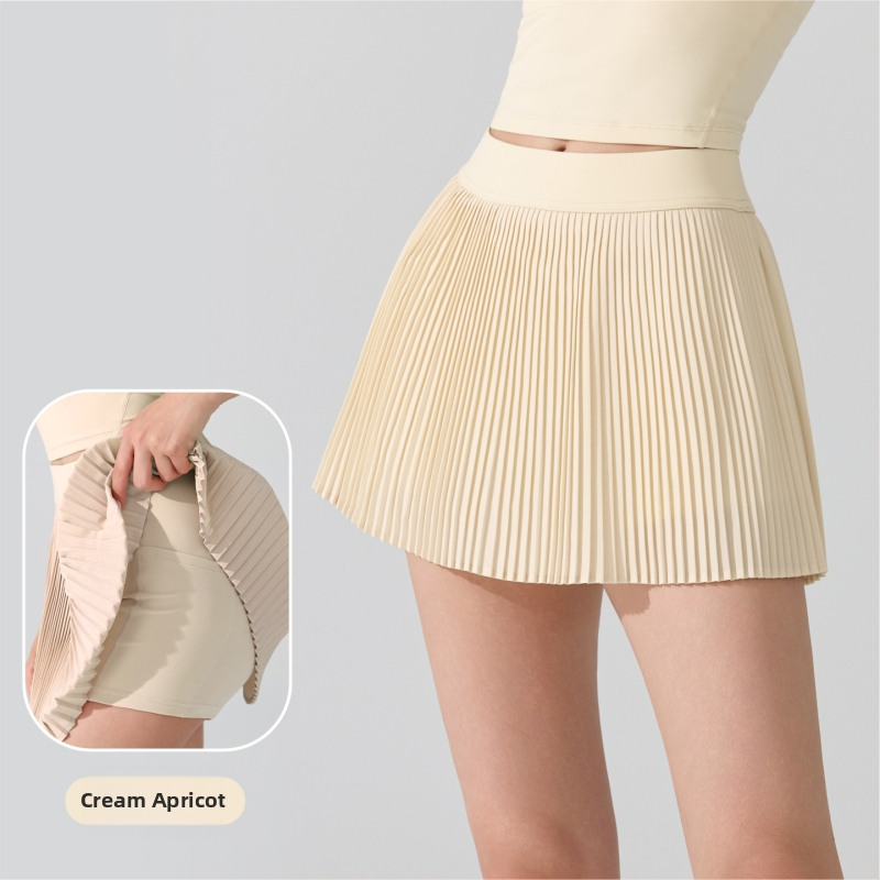 Sievietes sporta plisētā svārka ar augstu jostu un iebūvētiem necaurspīdīgiem šortiņiem, poliesters, antibakteriāla odere 5A