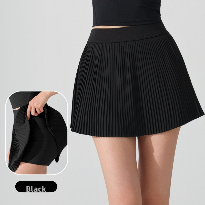 Sievietes sporta plisētā svārka ar augstu jostu un iebūvētiem necaurspīdīgiem šortiņiem, poliesters, antibakteriāla odere 5A