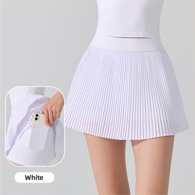 Sievietes sporta plisētā svārka ar augstu jostu un iebūvētiem necaurspīdīgiem šortiņiem, poliesters, antibakteriāla odere 5A