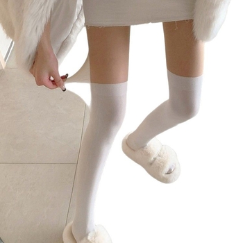 Női combfix harisnya, ultra vékony, Core-spun fonal, poliészter, egyszínű, minimalista stílus