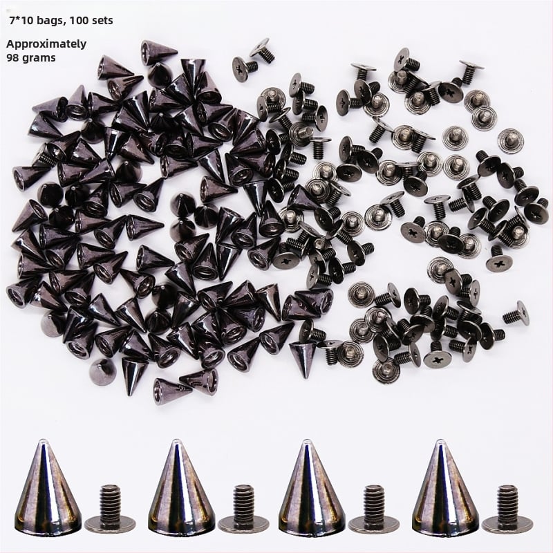 Rivet cu vârf, cap conic de tip glonț, bază filetată din aliaj, pentru paltoane, pantofi, pălării, curele și genți