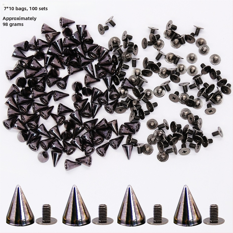 Rivet cu vârf, cap conic de tip glonț, bază filetată din aliaj, pentru paltoane, pantofi, pălării, curele și genți