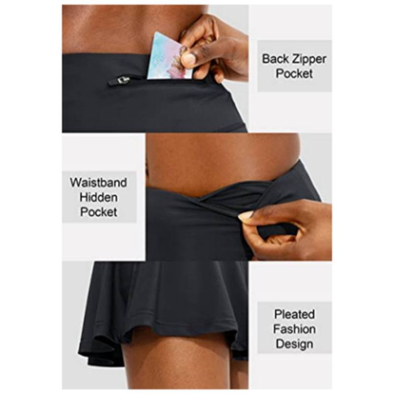 Женска плисирана пола за тенис с джоб на задната лента, висока талия, полиестер-спандекс бленд, едноцветна, подходяща за лято, пролет и есен