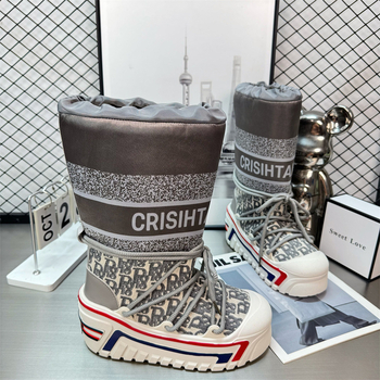 Cizme de zăpadă cu design înalt, partea superioară tarpaulin, talpă cauciuc, căptușeală caldă din blană artificială, toc de 5 cm