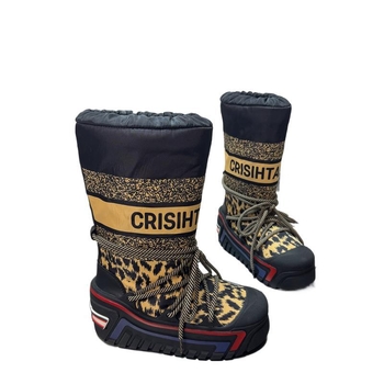 Cizme de zăpadă cu design înalt, partea superioară tarpaulin, talpă cauciuc, căptușeală caldă din blană artificială, toc de 5 cm