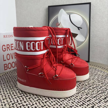 Moon ūdensnecaurlaidīgas sieviešu sniega zābaki, augsts augšējais apvalks, gumijas zole, jēra kažoka iekšējā odere, 5 cm papēdis, ziema 2025