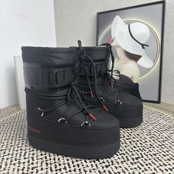 Moon ūdensnecaurlaidīgas sieviešu sniega zābaki, augsts augšējais apvalks, gumijas zole, jēra kažoka iekšējā odere, 5 cm papēdis, ziema 2025