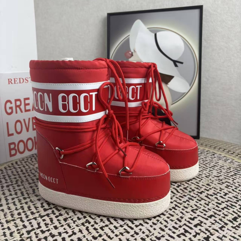 Moon ūdensnecaurlaidīgas sieviešu sniega zābaki, augsts augšējais apvalks, gumijas zole, jēra kažoka iekšējā odere, 5 cm papēdis, ziema 2025