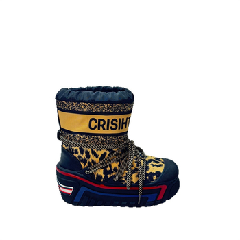 Cizme de zăpadă cu talpă din cauciuc, partea superioară din țesătură, branț din blană artificială, înălțime medie a gleznei, închidere cu șiret în față