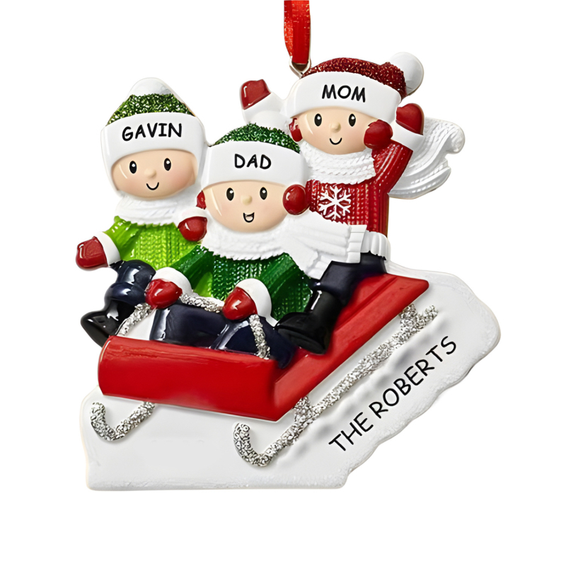 Коледна украса от смола със снежни животни и ски автомобилче — A599, лято 2024 г., уникален висок клас модел