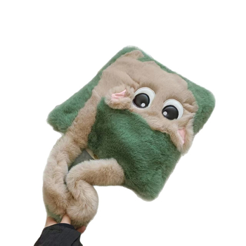 Plüss válltáska kosár-stílusban, macska karikatúra hímzéssel, utcai stílus, mágneses zárás, poliészter bélés, belső zseb a telefon számára