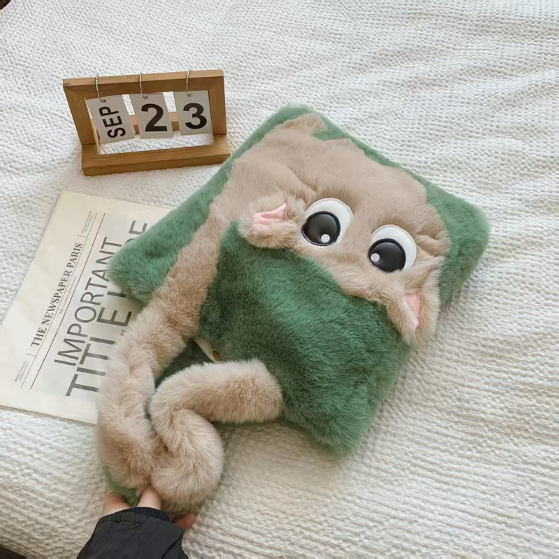 Plüss válltáska kosár-stílusban, macska karikatúra hímzéssel, utcai stílus, mágneses zárás, poliészter bélés, belső zseb a telefon számára