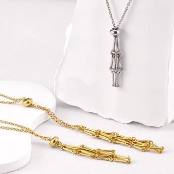 Rozsdamentes acél nyaklánc titán-acél medállal, geometriai hálós mintázat, kézzel készített lánccal, hossz 51-60 cm