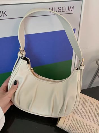Crossbody Dumpling torba s plisiranim oblacima siluetom, PU koža, zatvaranje na zip, dvije naramenice, vanjski oblik školjke, unutarnji džepovi