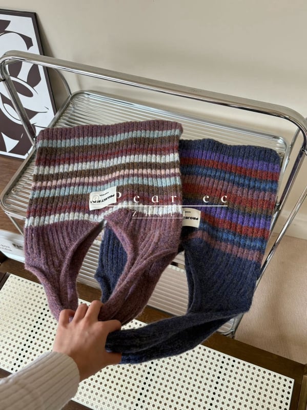 Torba u korejskom stilu, pleten patchwork prugastog dizajna — miks-stil, vunena podstava, uspravni četvrtasti oblik