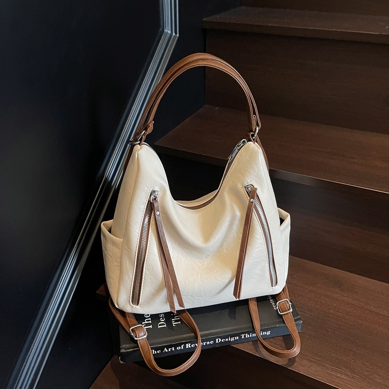 Geantă Tote din PU, stil urban, formă verticală pătrată, fermoar și buzunar intern