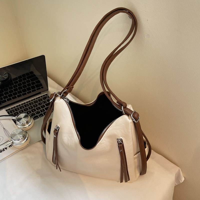 Geantă Tote din PU, stil urban, formă verticală pătrată, fermoar și buzunar intern