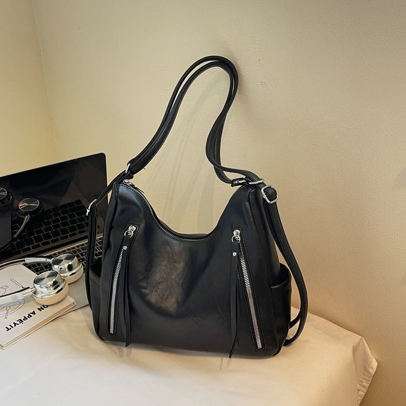 Geantă Tote din PU, stil urban, formă verticală pătrată, fermoar și buzunar intern