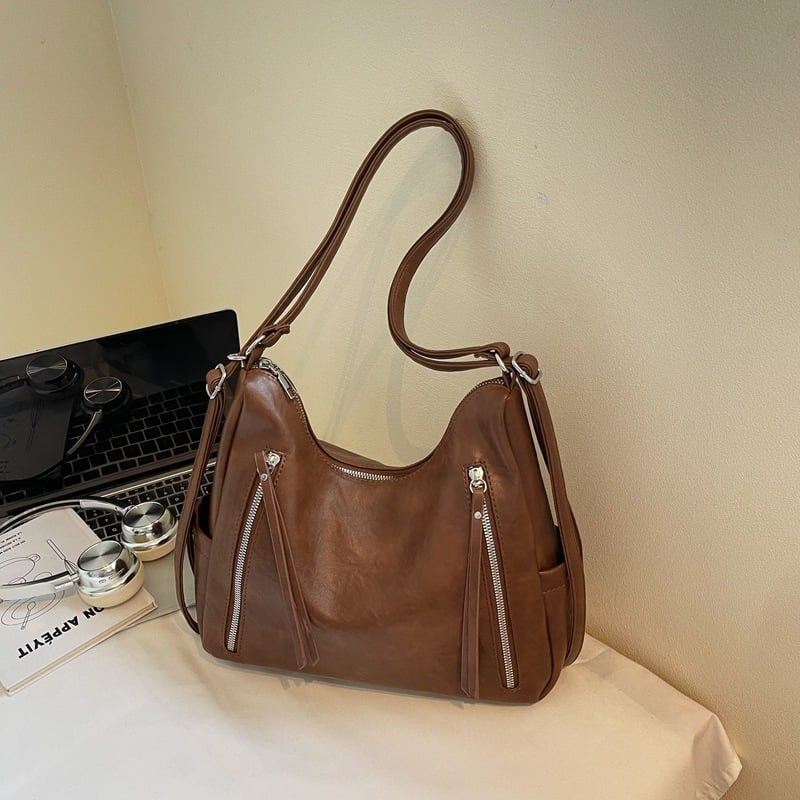 Geantă Tote din PU, stil urban, formă verticală pătrată, fermoar și buzunar intern