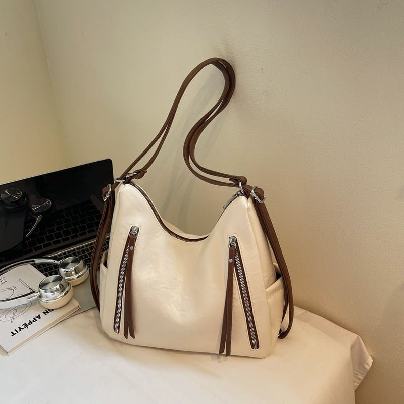 Geantă Tote din PU, stil urban, formă verticală pătrată, fermoar și buzunar intern