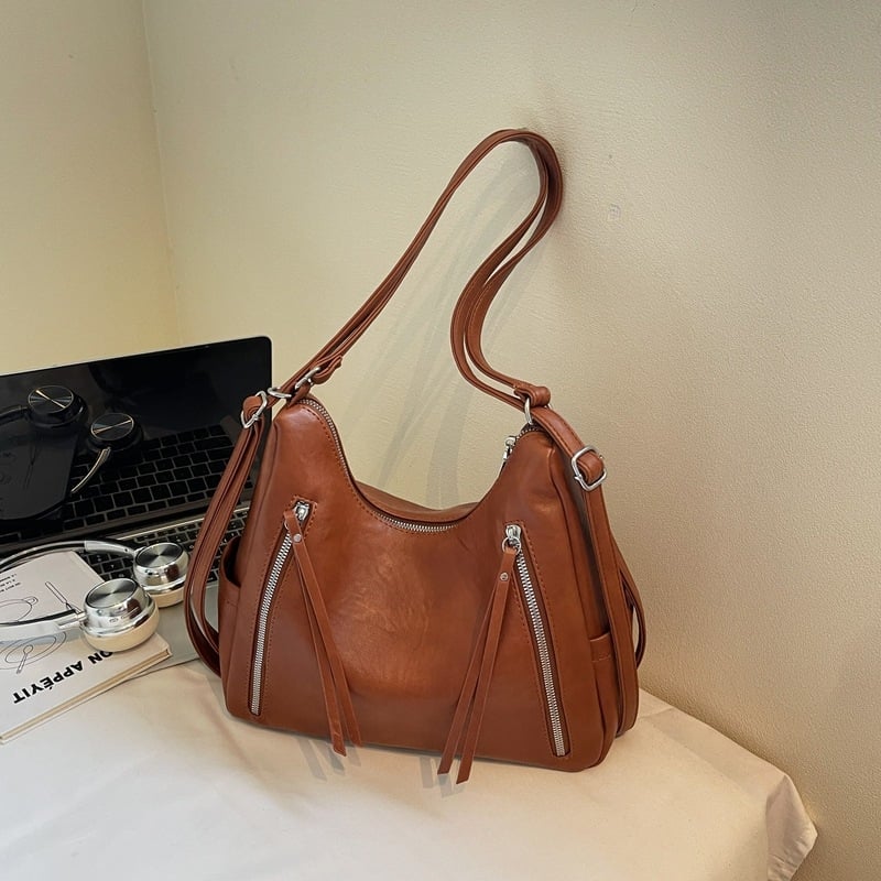 Geantă Tote din PU, stil urban, formă verticală pătrată, fermoar și buzunar intern