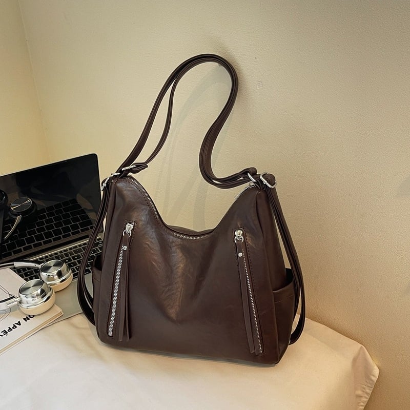 Geantă Tote din PU, stil urban, formă verticală pătrată, fermoar și buzunar intern