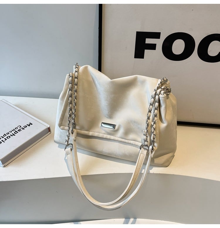 Geantă Tote din PU, stil urban minimalist, formă vertical pătrată, închidere cu fermoar, buzunar intern cu fermoar și buzunar pentru telefon