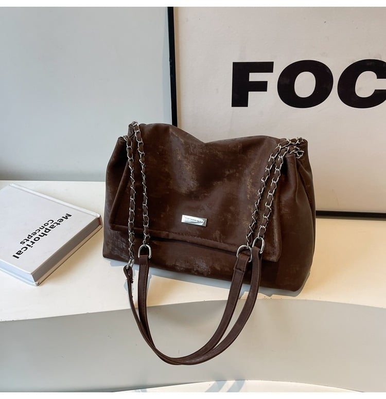 Geantă Tote din PU, stil urban minimalist, formă vertical pătrată, închidere cu fermoar, buzunar intern cu fermoar și buzunar pentru telefon