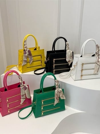 Geantă pătrată cu fermoar, material PU, formă orizontală pătrată, buzunar intern pentru telefon, curea de umăr unică