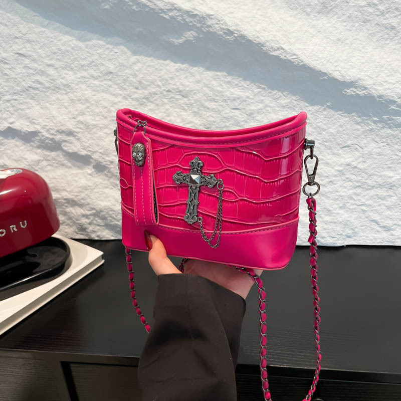 Geantă bucket din PU, închidere cu fermoar, buzunar interior, curea de umăr, pentru uz zilnic