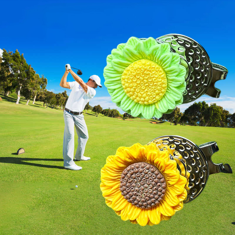 Κλιπ καπέλου γκολφ – μαγνητικός μαρκαδόρος μπάλας σε σχήμα ηλίανθου, κράμα ψευδαργύρου + ρητίνη, εξοπλισμός γκολφ