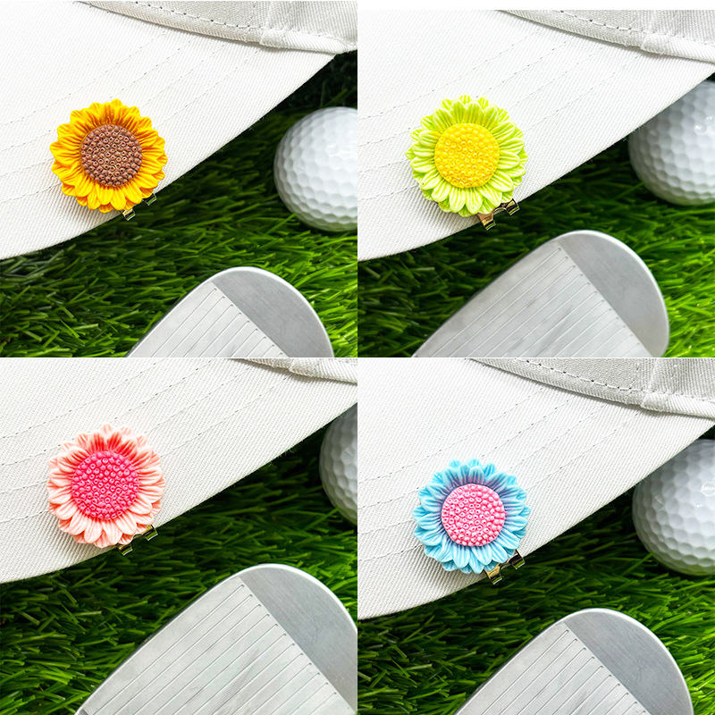 Κλιπ καπέλου γκολφ – μαγνητικός μαρκαδόρος μπάλας σε σχήμα ηλίανθου, κράμα ψευδαργύρου + ρητίνη, εξοπλισμός γκολφ