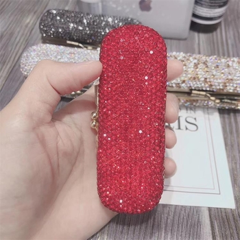 Kutija za ruž s dijamantno kristalnim ukrasom, aluminijsko kućište, za jedan ruž, s poklopcem