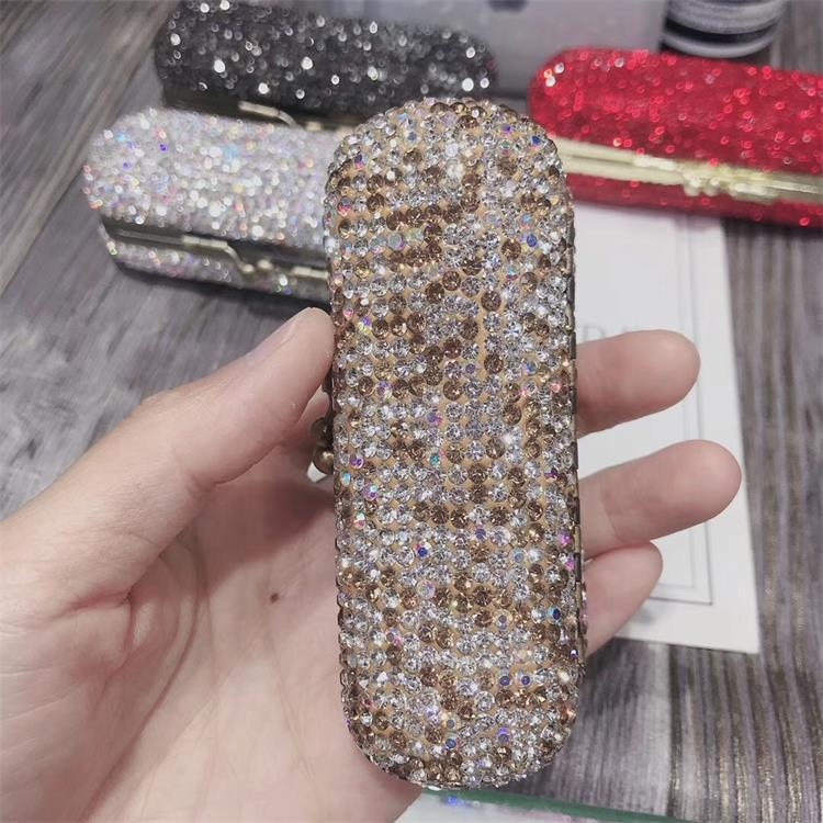 Kutija za ruž s dijamantno kristalnim ukrasom, aluminijsko kućište, za jedan ruž, s poklopcem