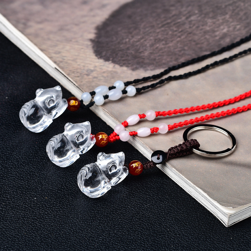 Ogrlica s privjeskom od prirodnog obsidijana, 3D miš – unisex nakit, zodijak Miš, stil Nacionalni Vjetar