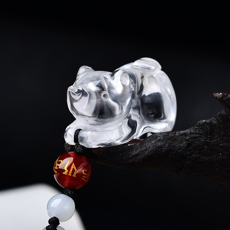 Ogrlica s privjeskom od prirodnog obsidijana, 3D miš – unisex nakit, zodijak Miš, stil Nacionalni Vjetar