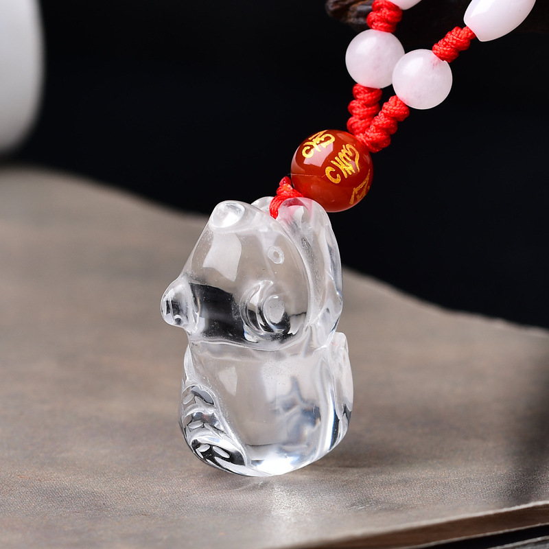 Ogrlica s privjeskom od prirodnog obsidijana, 3D miš – unisex nakit, zodijak Miš, stil Nacionalni Vjetar