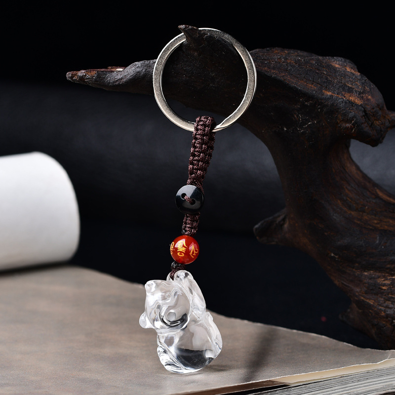 Ogrlica s privjeskom od prirodnog obsidijana, 3D miš – unisex nakit, zodijak Miš, stil Nacionalni Vjetar