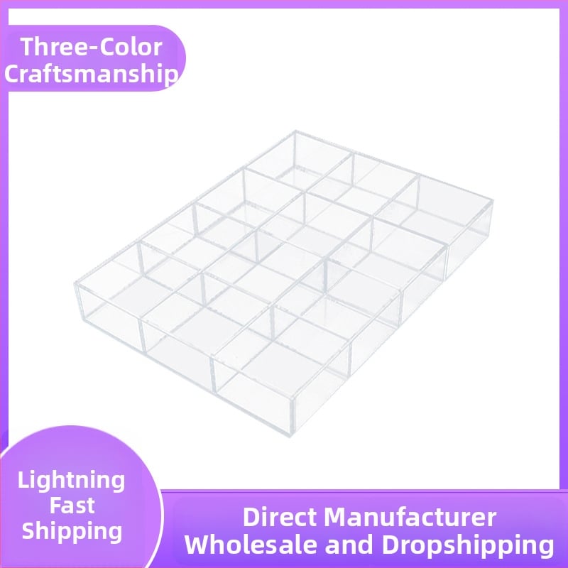 Cutie de depozitare din acrilic pentru birou cu compartimente transparente pentru cosmetice și bijuterii, cu capac