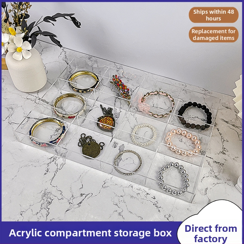 Akrüülist lauaalune hoiukarp kosmeetika ja ehted jaoks, läbipaistva jaoturiga, kaas