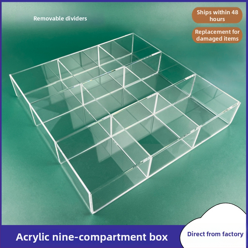 Akrüülist lauaalune hoiukarp kosmeetika ja ehted jaoks, läbipaistva jaoturiga, kaas