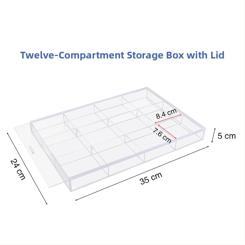Cutie de depozitare din acrilic pentru birou cu compartimente transparente pentru cosmetice și bijuterii, cu capac