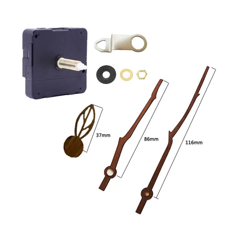 DIY стенен часовник с дълга ос и тих кварцов механизъм, секунден стрелка с плавно движение, ръце от орехово дърво, пластмасов корпус, модерeн минималистичен стил, възможност за печат на лого