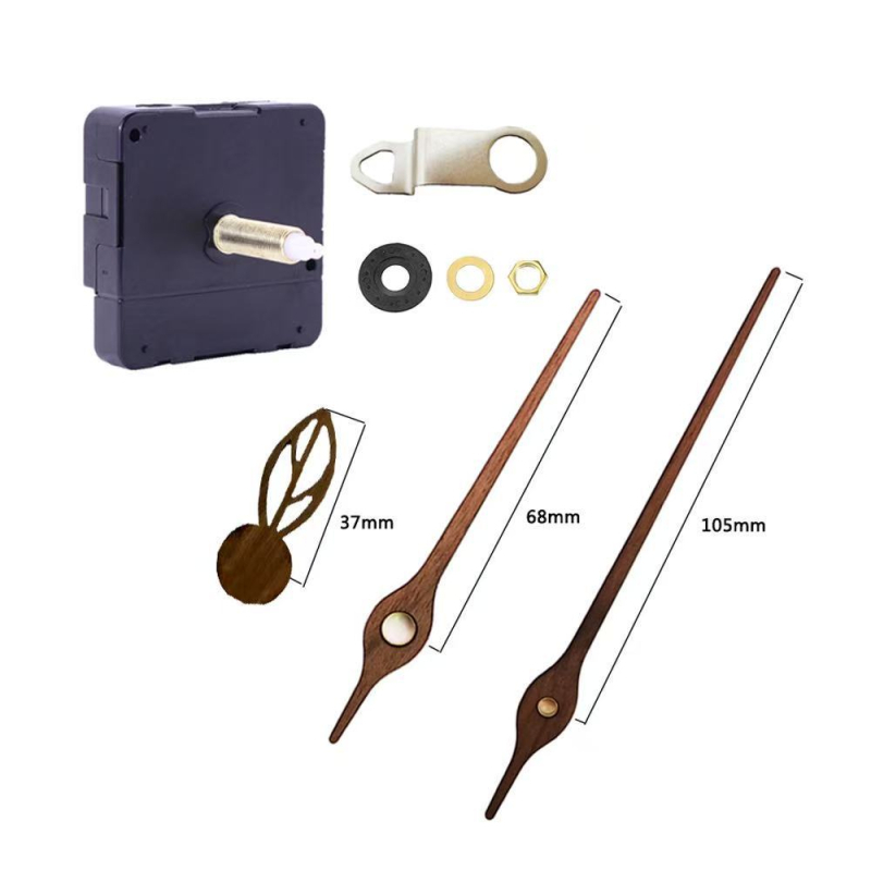 DIY стенен часовник с дълга ос и тих кварцов механизъм, секунден стрелка с плавно движение, ръце от орехово дърво, пластмасов корпус, модерeн минималистичен стил, възможност за печат на лого